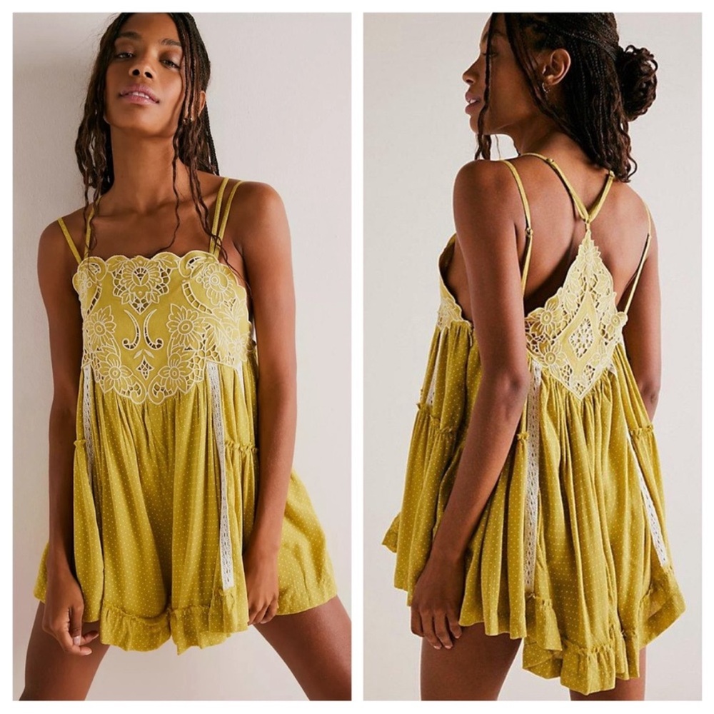 NEW Free People Bali Ray Of Sunshine Lace Polka Dot Romper